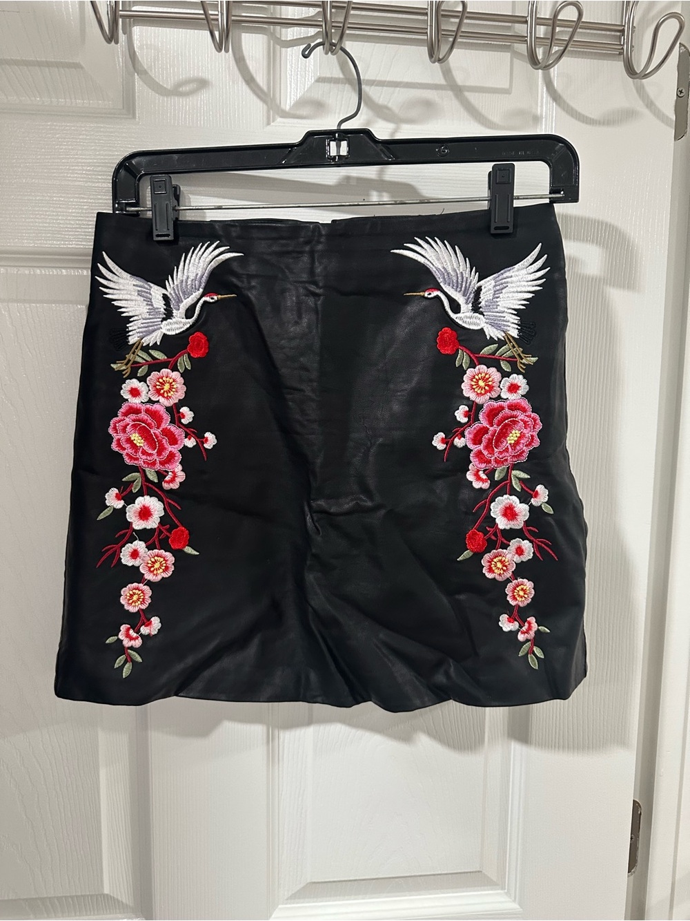 Forever 21 Black Embroidered Crane Mini Skirt